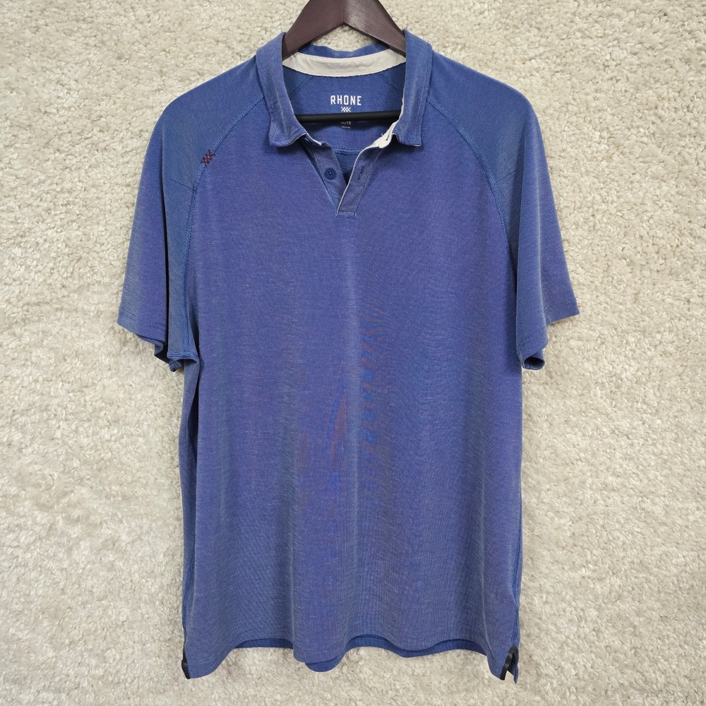 Rhone Delta Pique Polo‎ Shirt Men's XL Blue Short Sleeve Breathable Performance